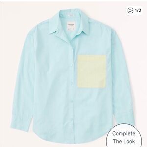 A&F Colorblock Oversized Poplin Shirt